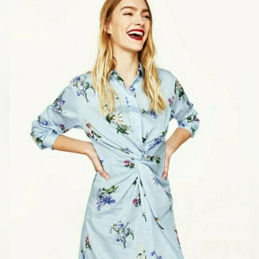 Zara Striped Floral Knot Dress XS